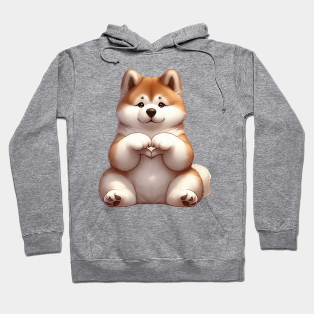 Valentine Akita Dog Giving Heart Hand Sign Hoodie by Chromatic Fusion Studio